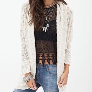 Forever 21 cream-colored slub knit open cardigan, women’s size small